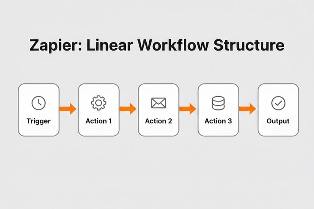Zapier linear workflow structure — trigger followed by sequential actions in a straight top-to-bottom
automation chain.