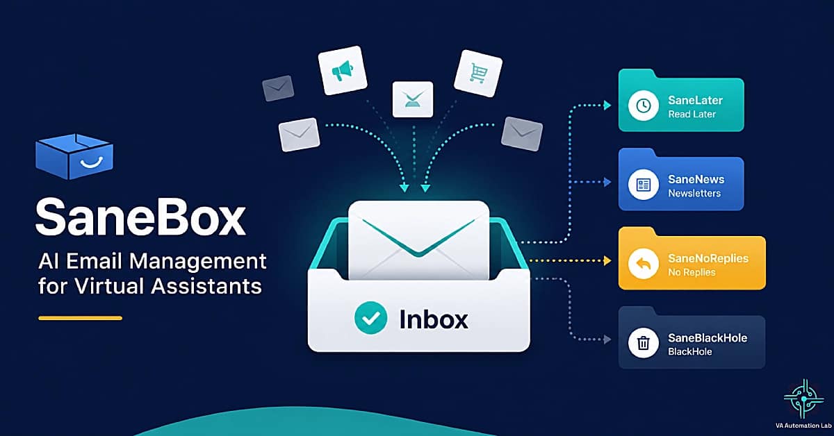 SaneBox for virtual assistants using AI to automatically organize email into smart folders for a cleaner inbox