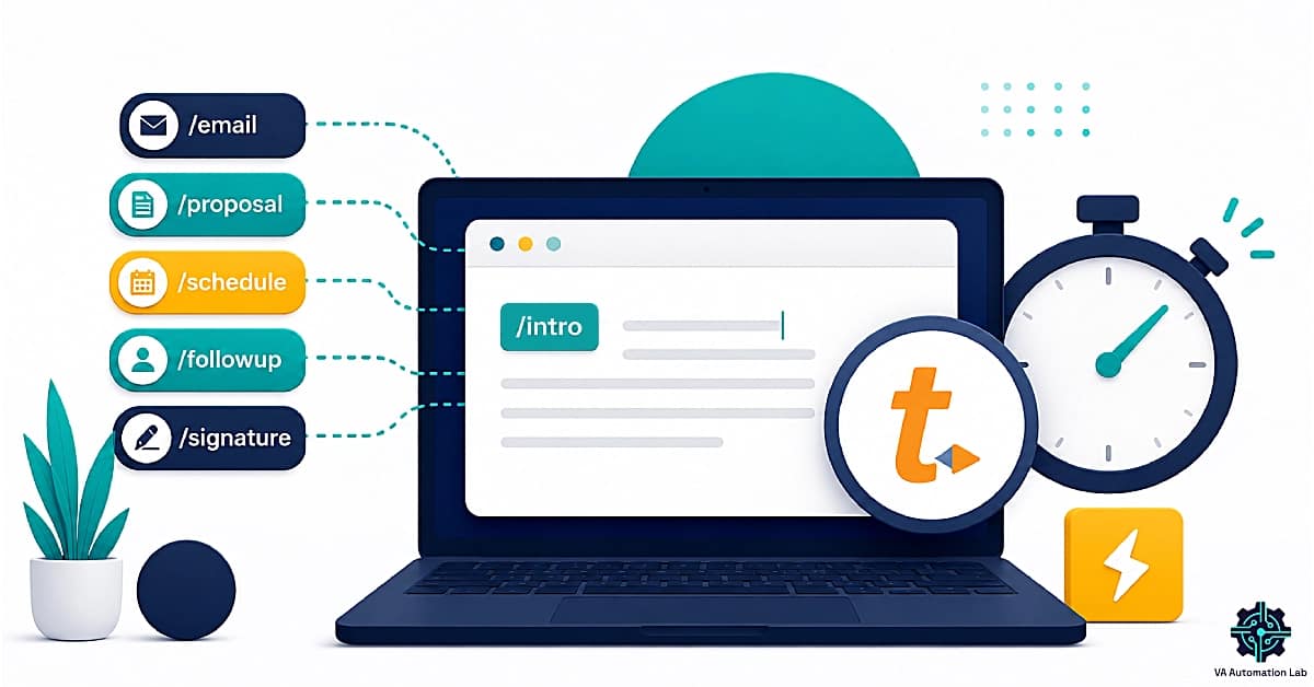 TextExpander snippets automating repetitive typing and client communication for virtual assistants
