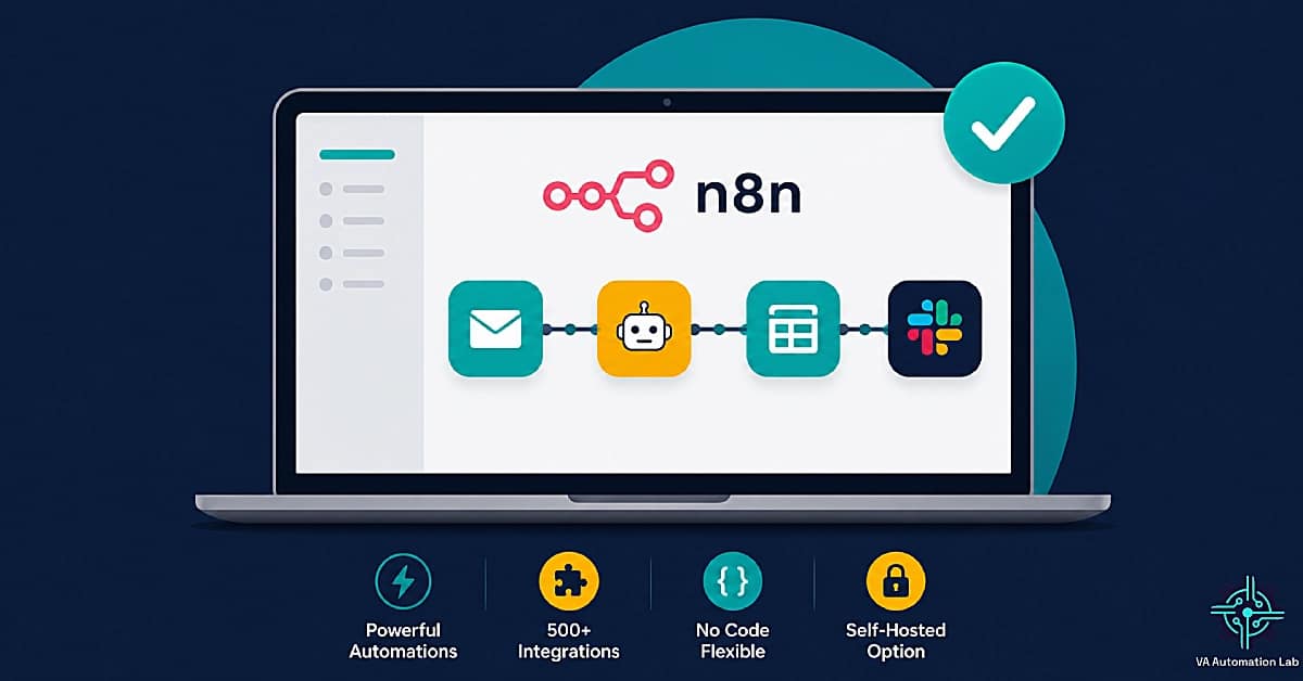n8n for virtual assistants - workflow with nodes connected through AI automation