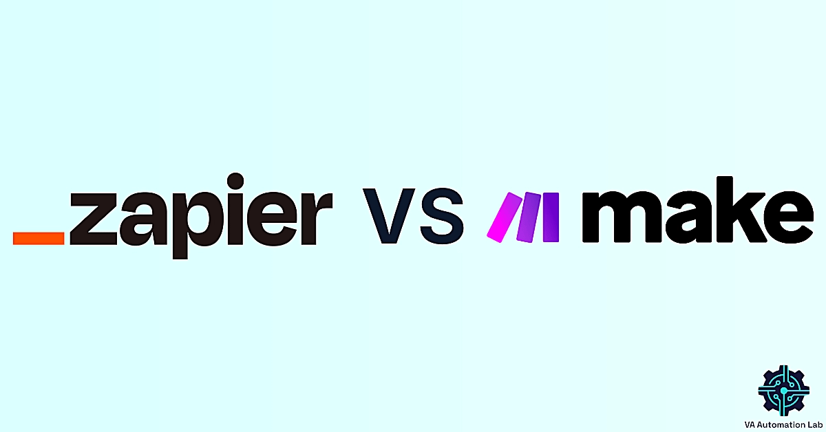 Zapier vs Make for virtual assistants comparison featuring the Zapier and Make logos side by side