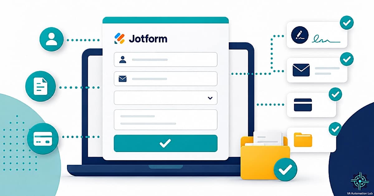 Jotform client intake and onboarding workflow for virtual assistants with forms, automation, contracts, and payments