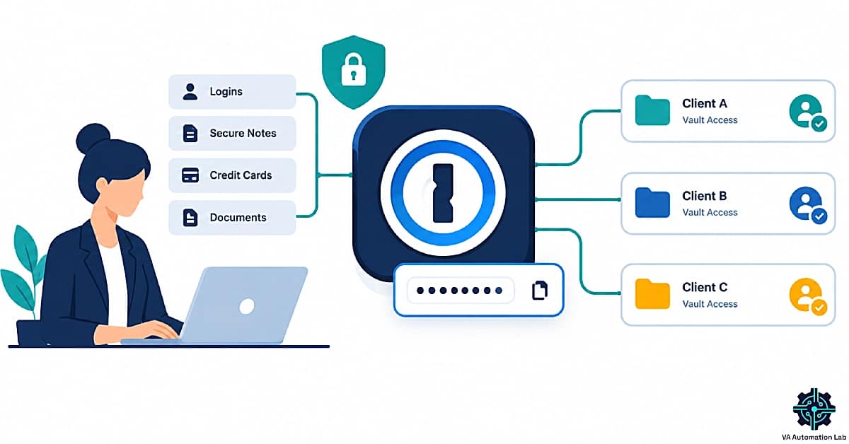 1Password for virtual assistants with secure client vaults and centralized login management