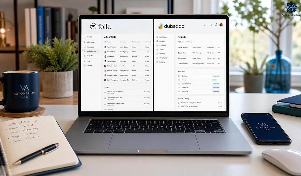 The best CRM for virtual assistants — Folk CRM for client relationship management and Dubsado for client onboarding, contracts, invoicing, and workflow automation