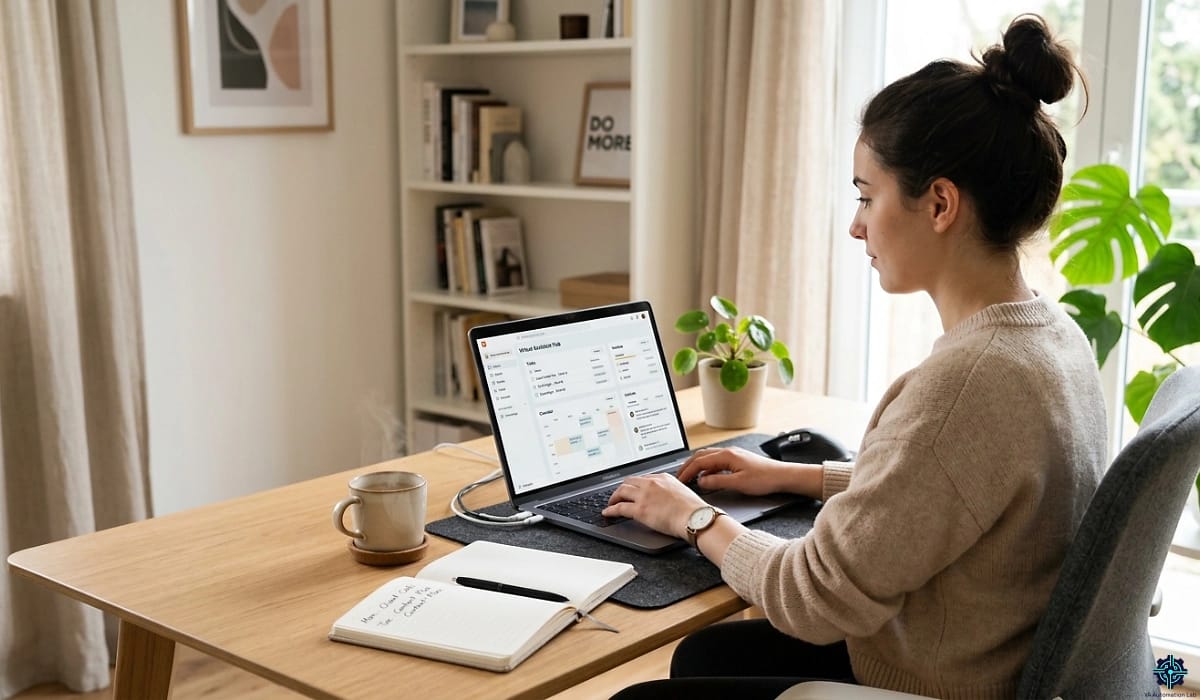 VA using a client management system for virtual assistants to organize clients, tasks, and schedules