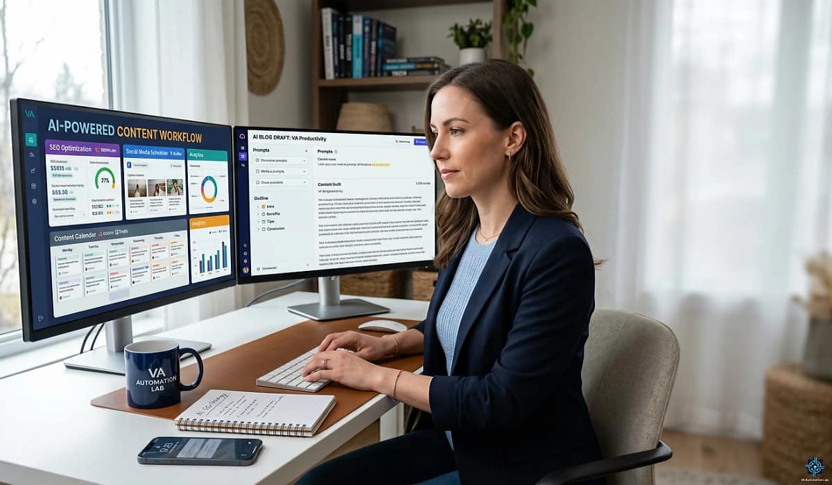 Virtual assistant using AI writing and content creation tools to manage SEO blog writing, social media content, and automated client workflows