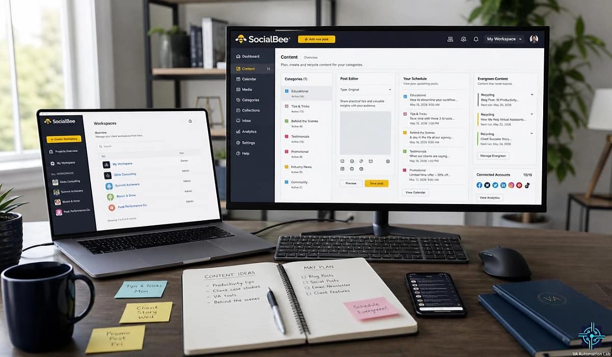 SocialBee dashboard for multi-client social media scheduling and content automation