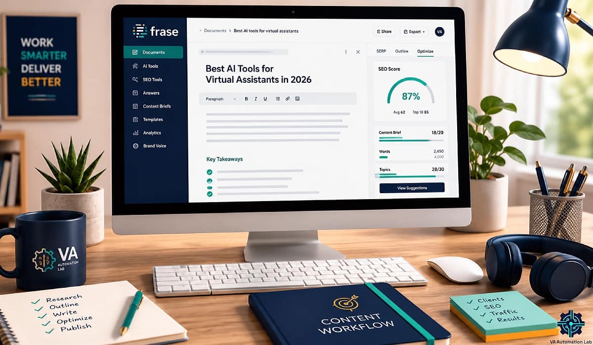 Frase.io for virtual assistants — for researching, writing, and optimizing SEO contents