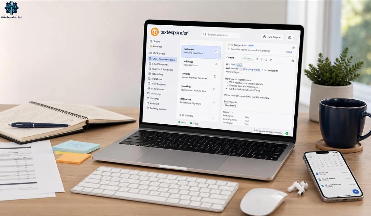 TextExpander dashboard for virtual assistants with snippets and productivity tools