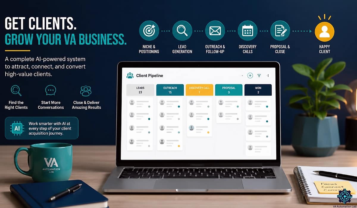 get clients as a virtual assistant using AI to manage lead generation, outreach, discovery calls, and client acquisition pipeline